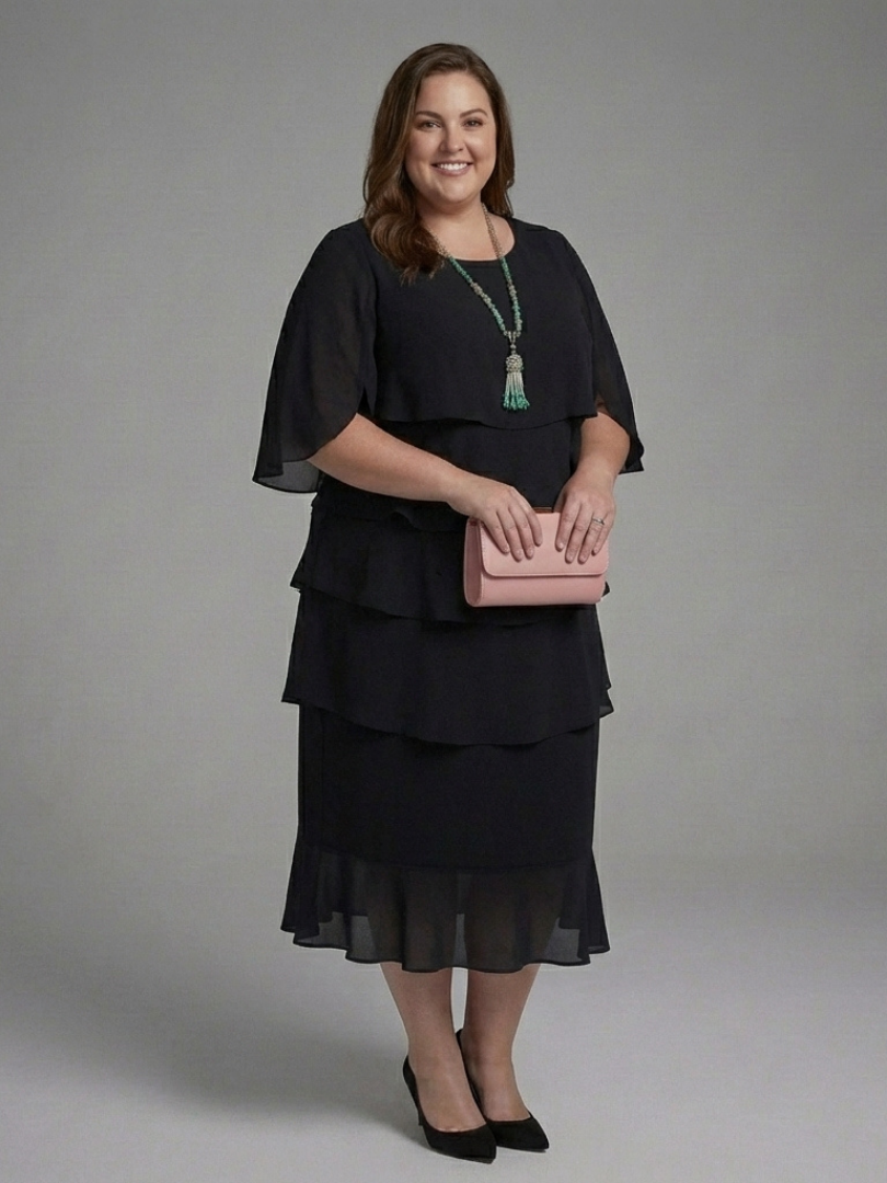 Maelis | Robe Midi à Manches Cape Superposées