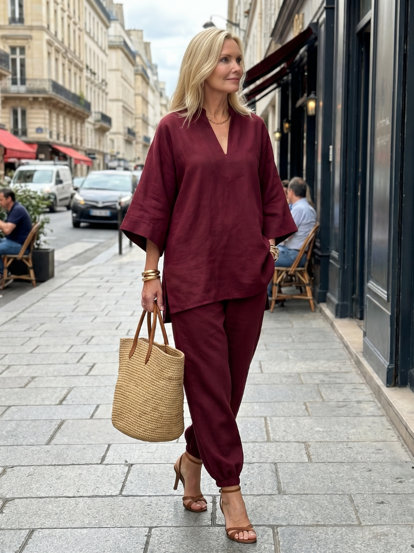 Georgiana | Ensemble tunique à col V et pantalon froncé