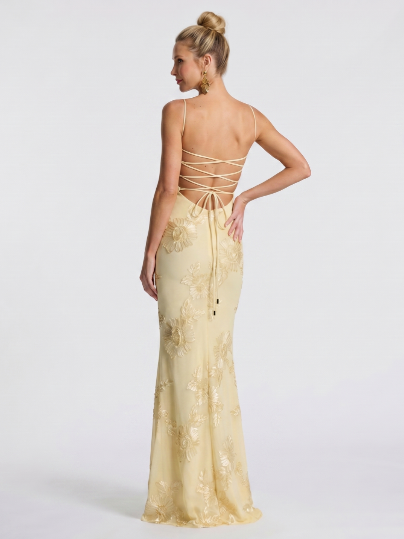 Pax | Robe Maxi Ajustée avec Bretelles Brodées