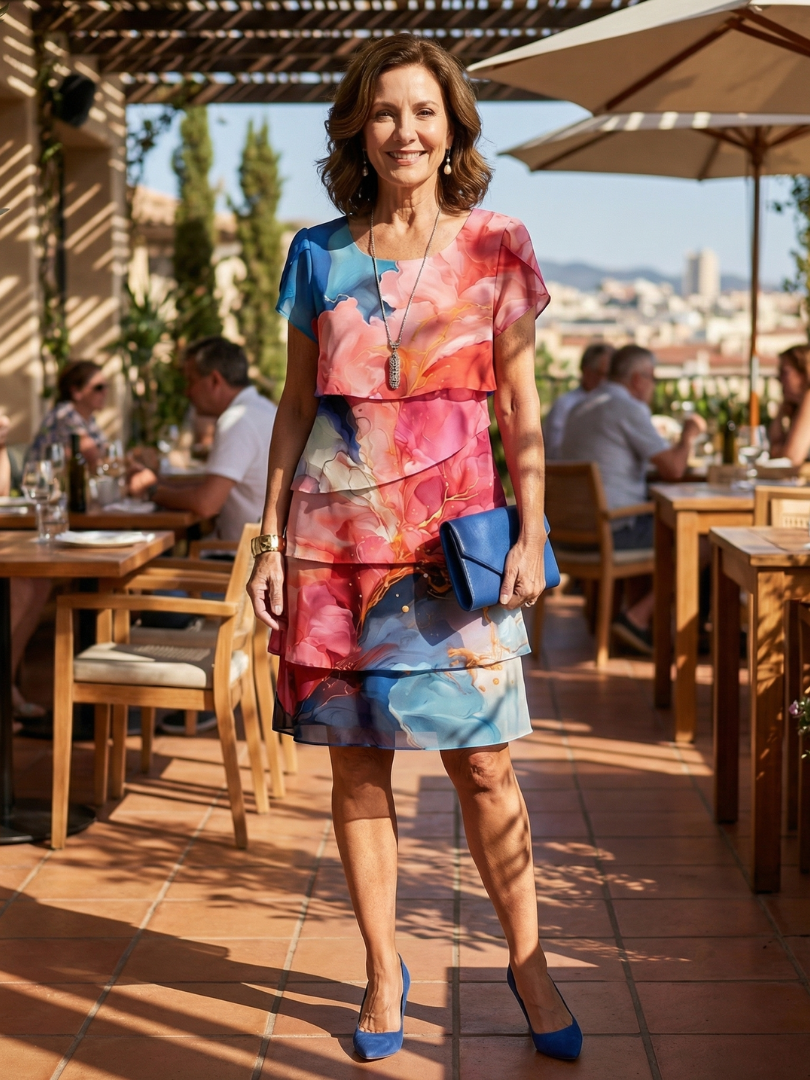 Mira | Robe en marbre fluide à longueur genou