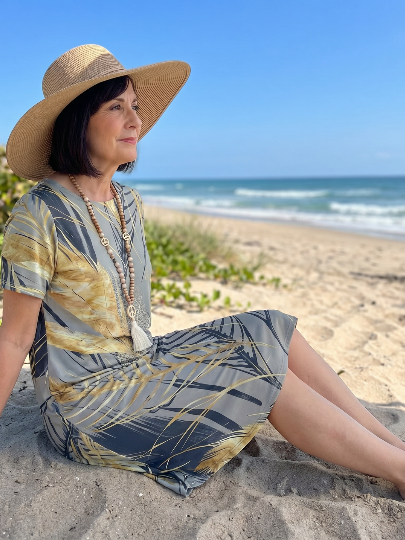 Vana | Robe Midi Imprimée de Plantes à Col Rond