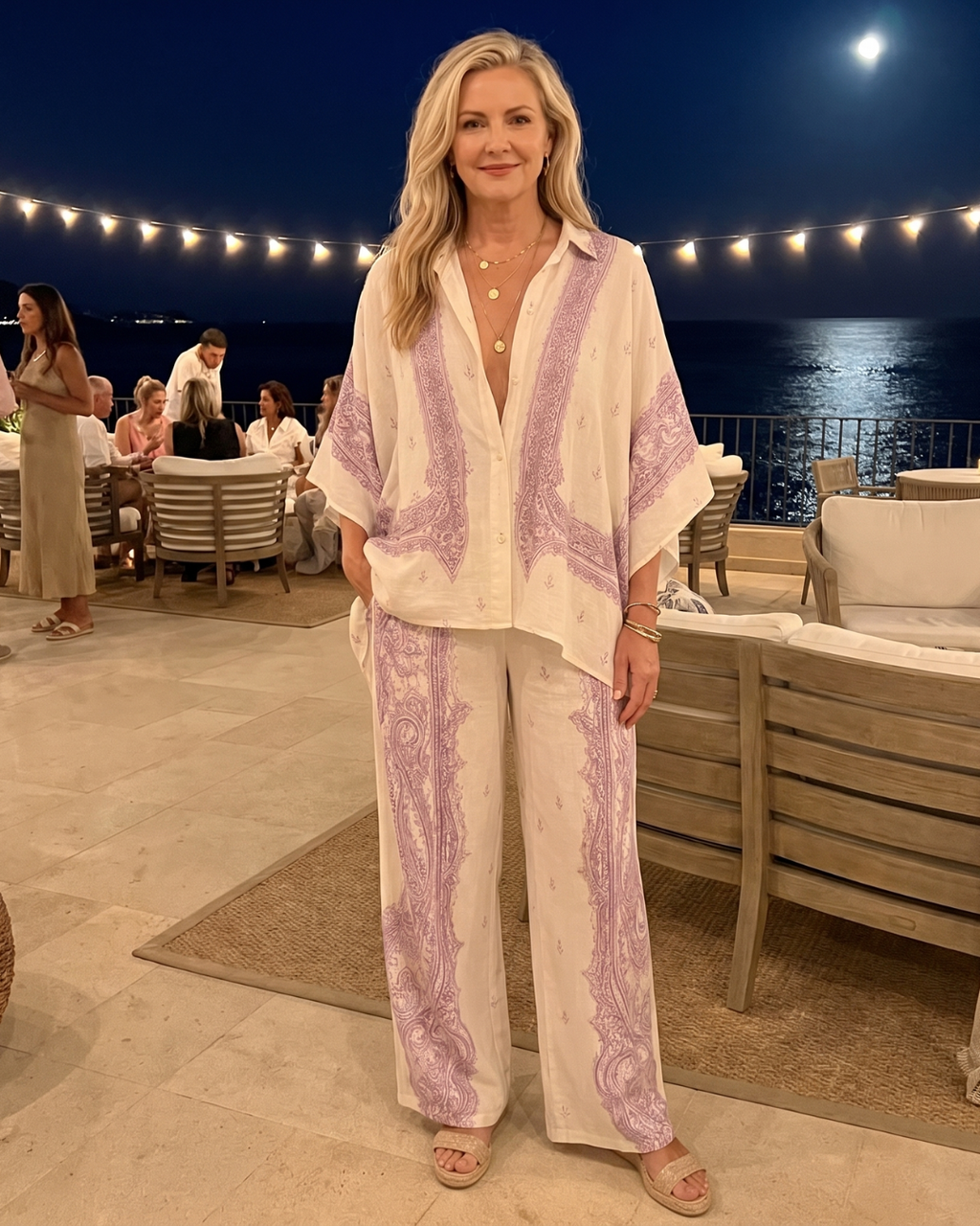 Sodaya | Chemise oversize à imprimé doux et ensemble de pantalons à jambes larges