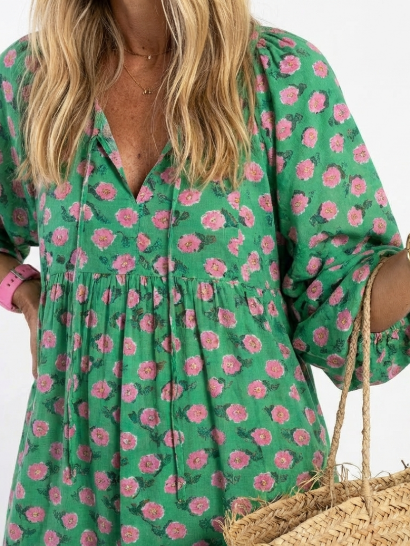 Fiora | Robe Midi à Imprimé Floral avec Col V