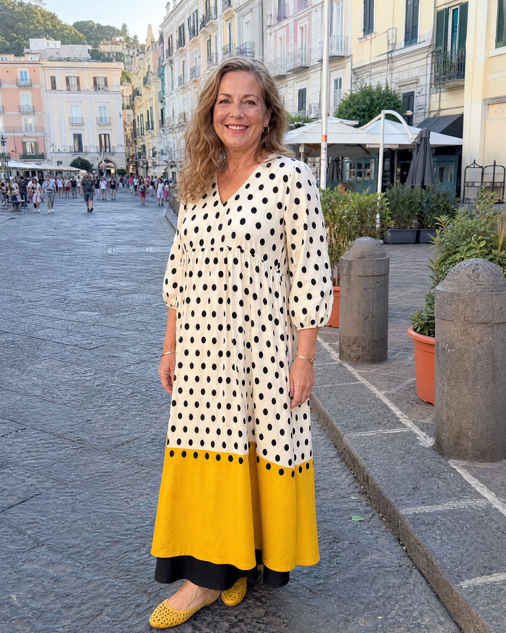 Marimana | Robe Midi Quotidienne à Pois et Blocs de Couleur