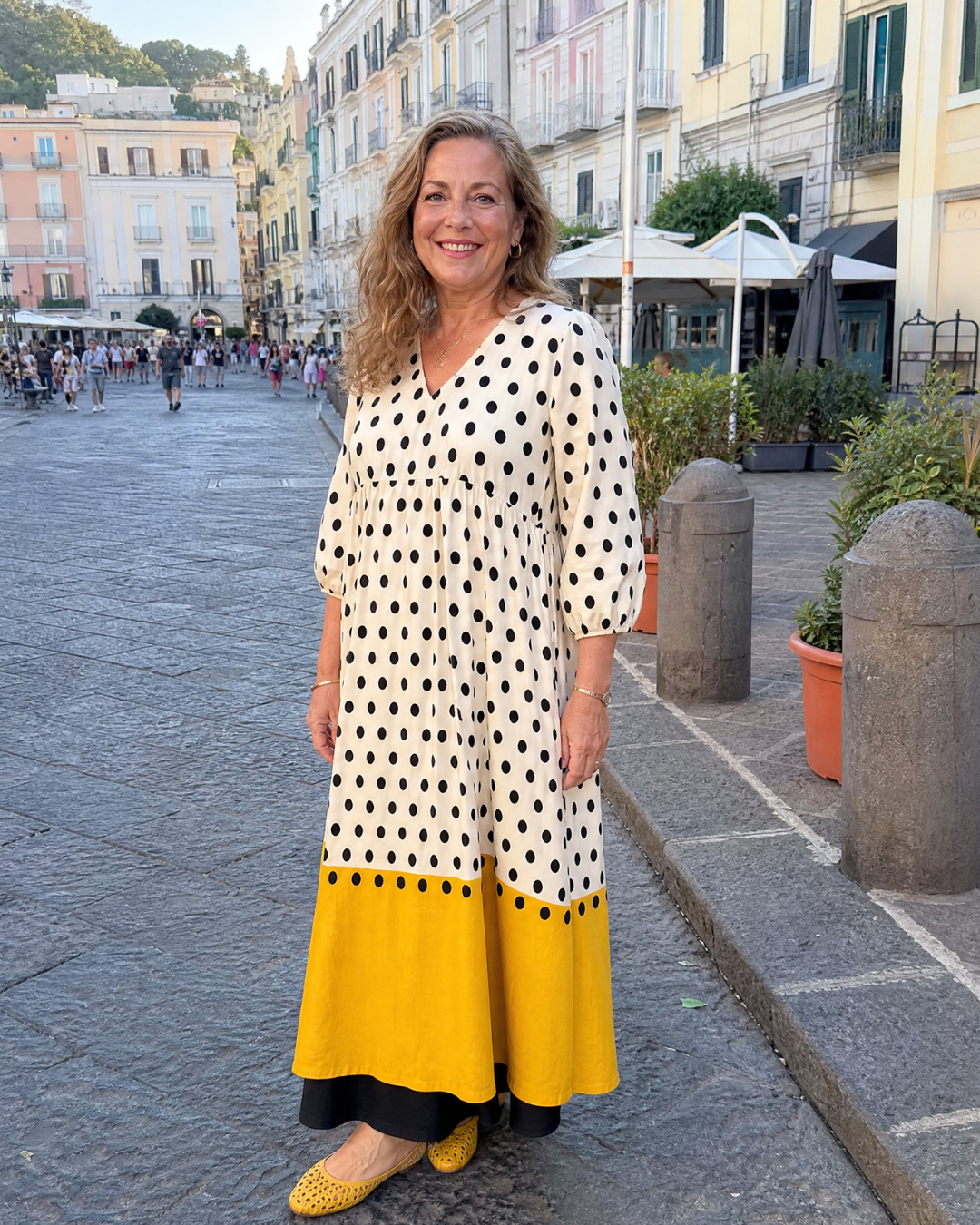 Marimana | Robe Midi Quotidienne à Pois et Blocs de Couleur