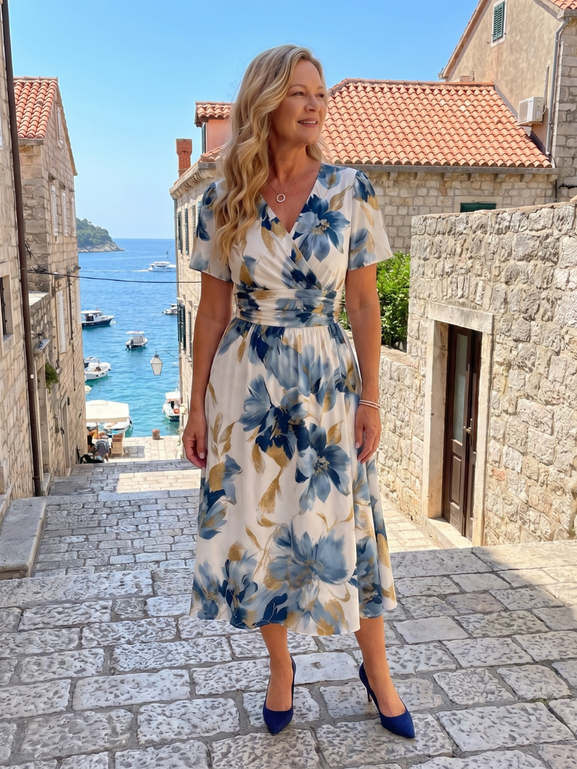 Evans | Robe midi portefeuille à imprimé floral à manches courtes