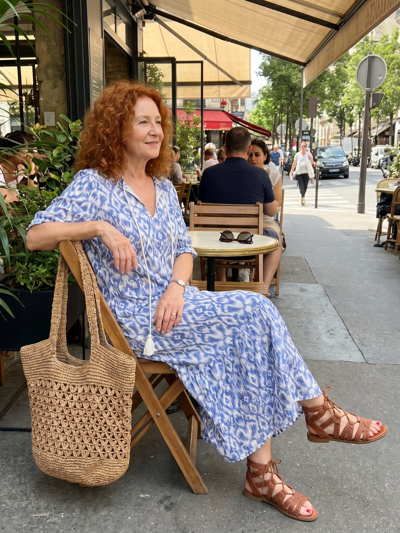 Ottiline | Robe Midi Imprimée avec Détail de Nœud à Franges