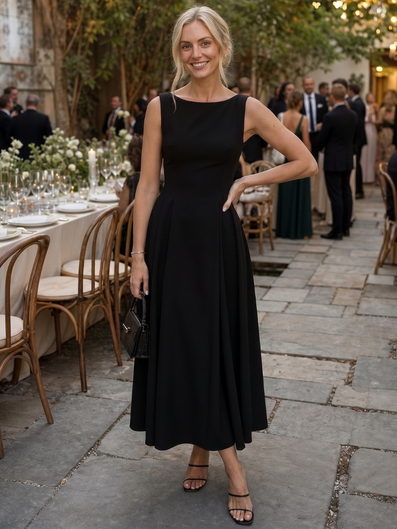 Corane | Robe midi ajustée sans manches à encolure ronde