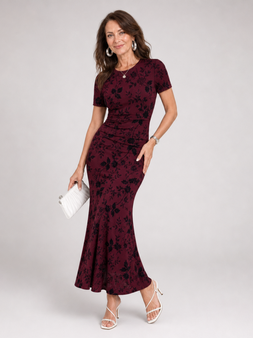 Marie | Robe midi à manches courtes et col rond