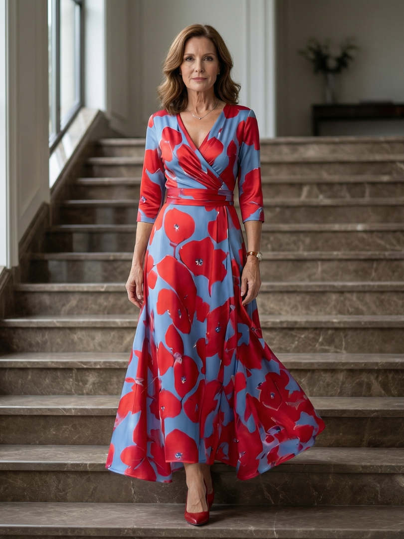 Celine | Robe Midi Croisée à Encolure