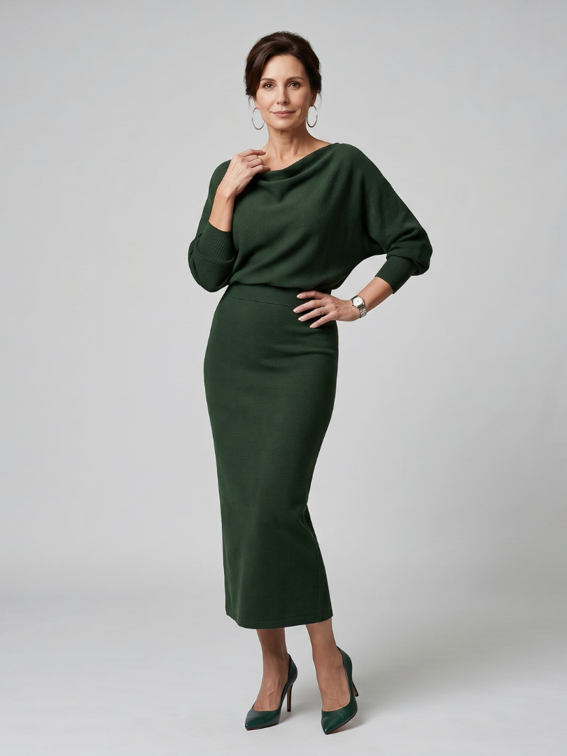 Romy | Robe midi ajustée avec encolure drapée