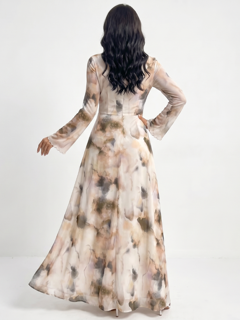 Roxana | Robe maxi à manches longues avec imprimé abstrait