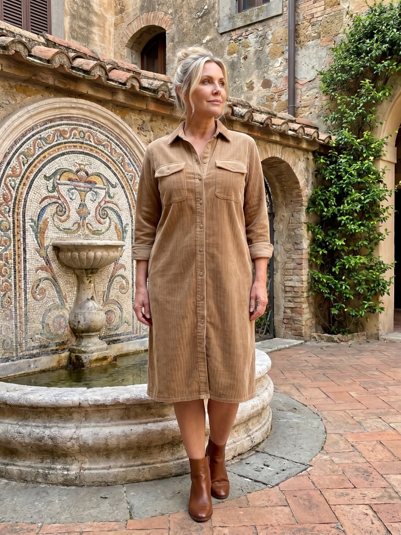 Pema | Robe Midi à Manches Longues avec Poches Patte