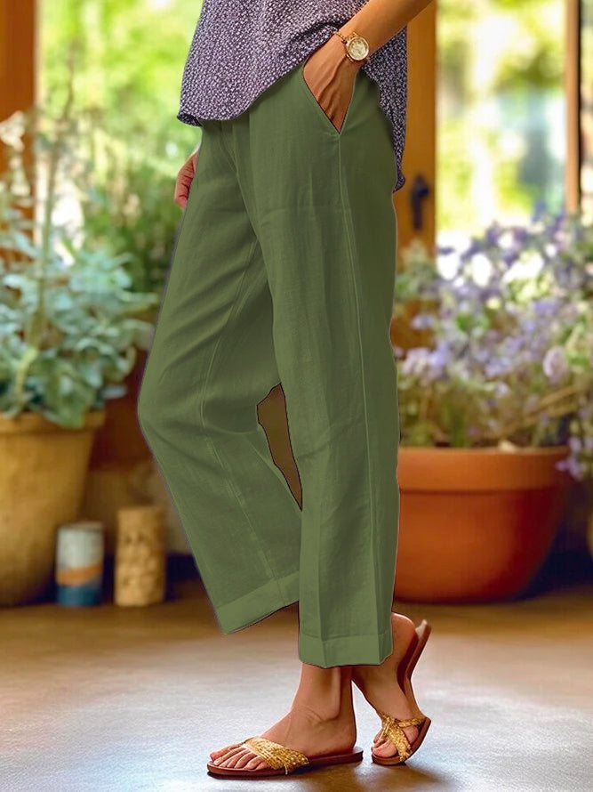 Pantalon en Lin Aéré pour Femmes avec Taille Haute et Poches