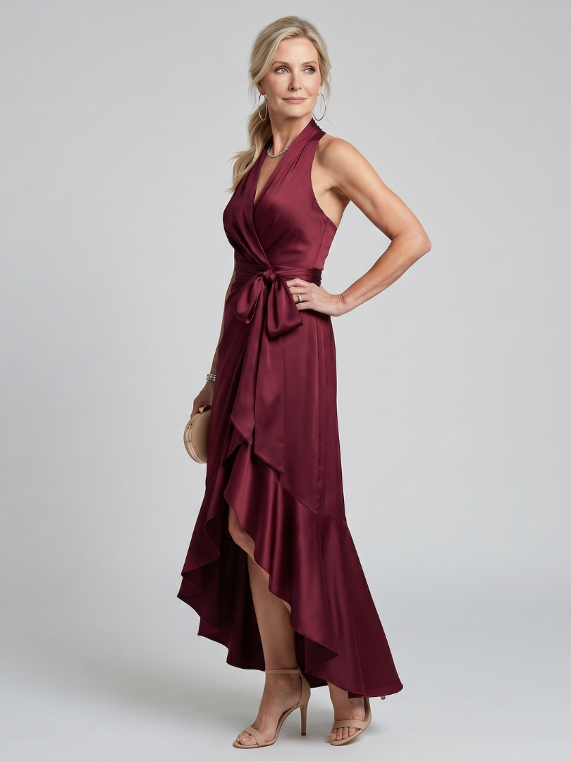 Honora | Robe Midi Asymétrique à Encolure Halter