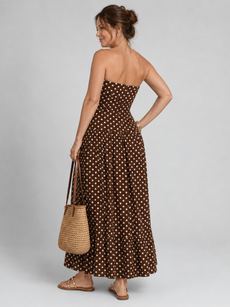 Sorien | Robe Midi à Pois Sans Bretelles
