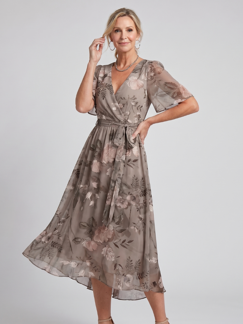 Mirabel | Robe midi à manches volantées et taille froncée à imprimé floral