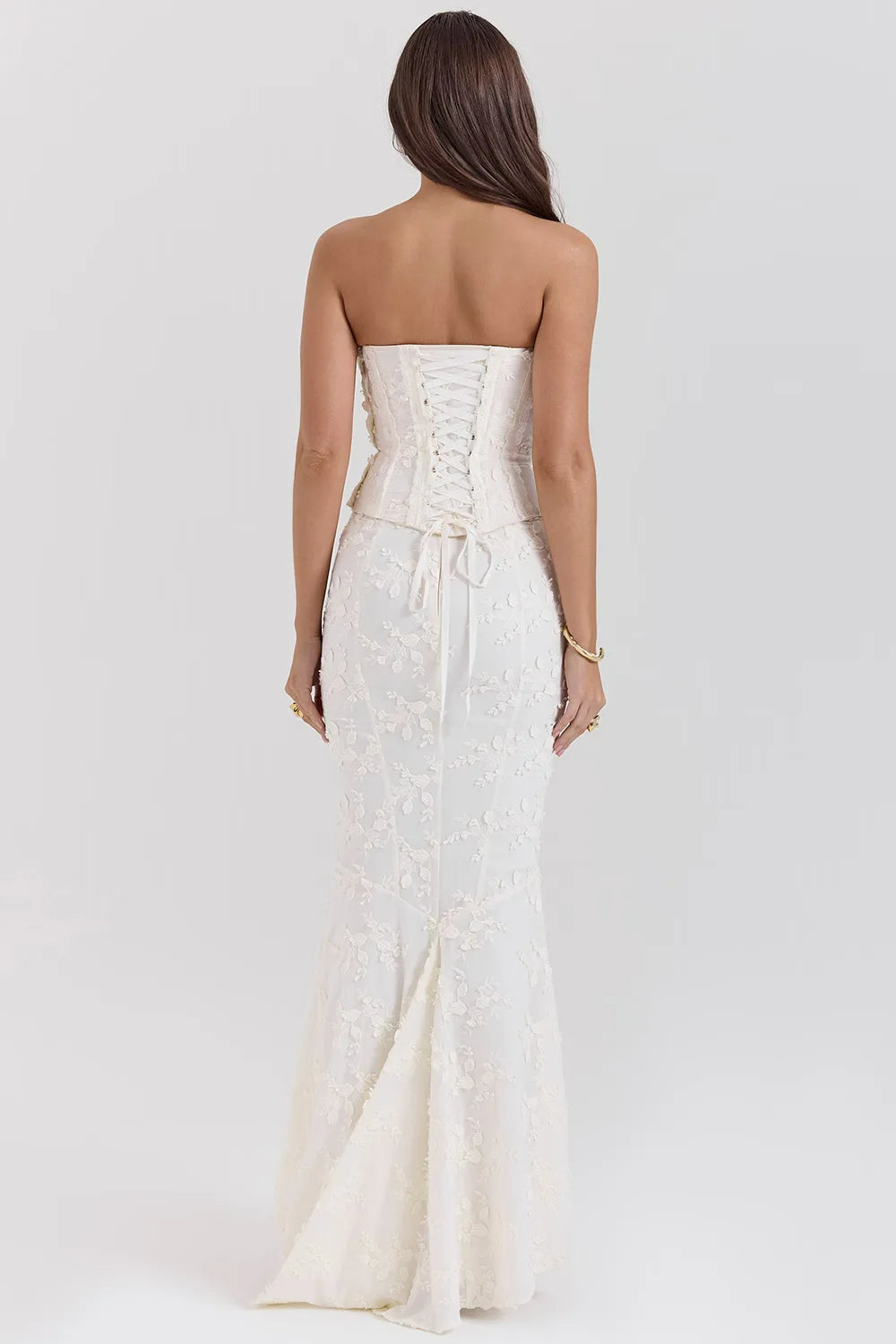 Robe Maxi de Mariage Sans Bretelles Brodée