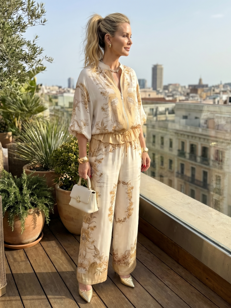 Indie | Blouson à Zip à l'Avant Imprimé Ensemble Deux Pièces