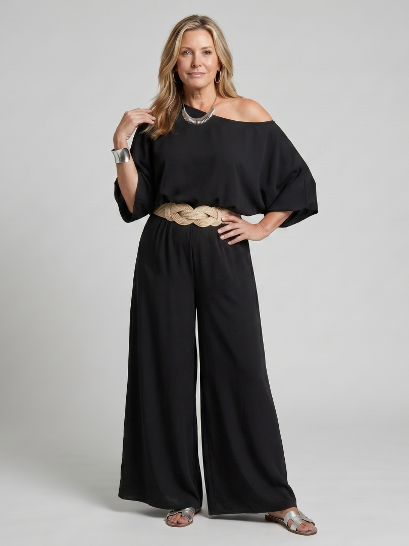 Siomara | Haut à épaule unique à manches larges et ensemble de pantalons à jambes larges