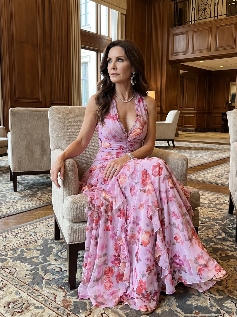 Nori | Robe Maxi à Encolure Halter et Corsage Froncé