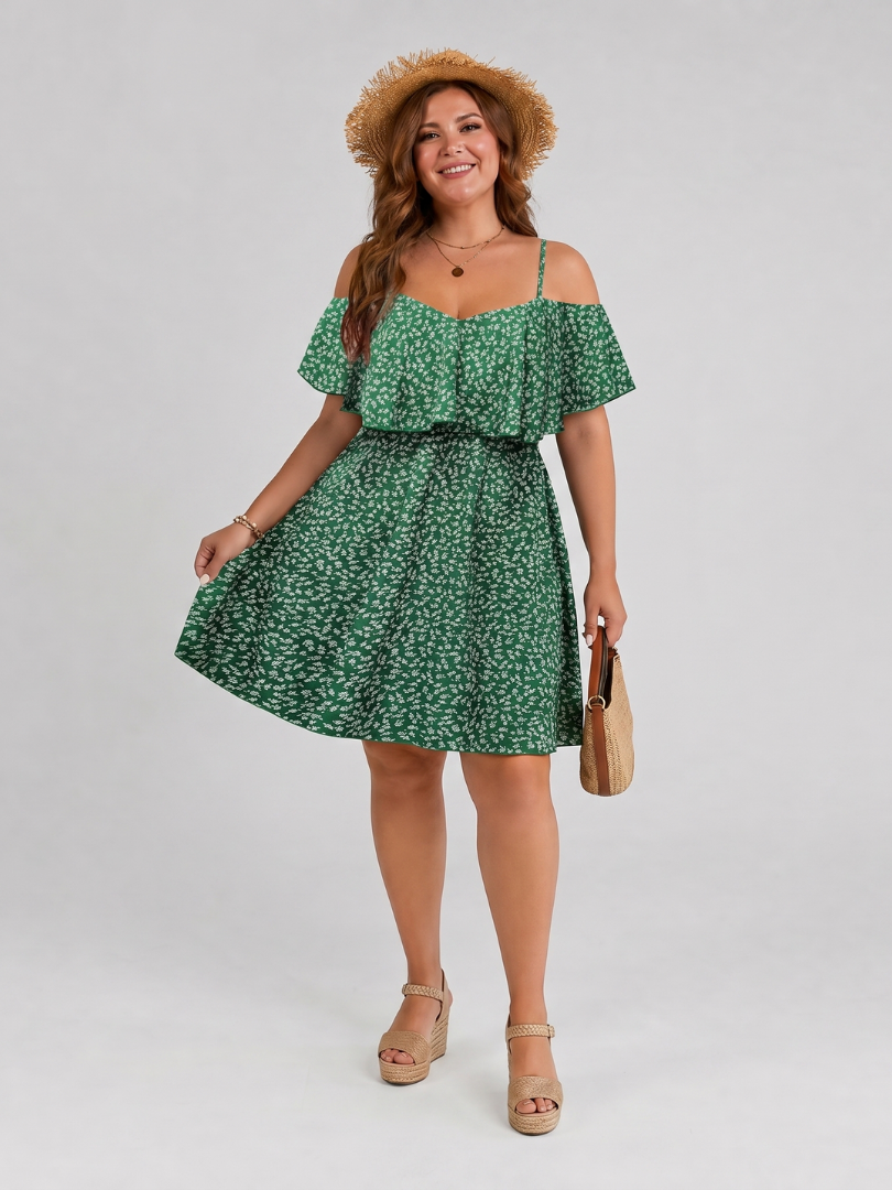 Novom | Robe à manches froides avec volants, longueur genou