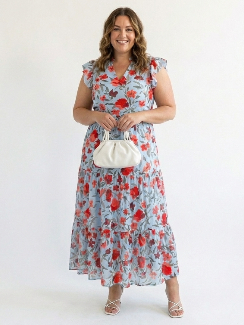 Lila | Robe midi à volants à imprimé floral