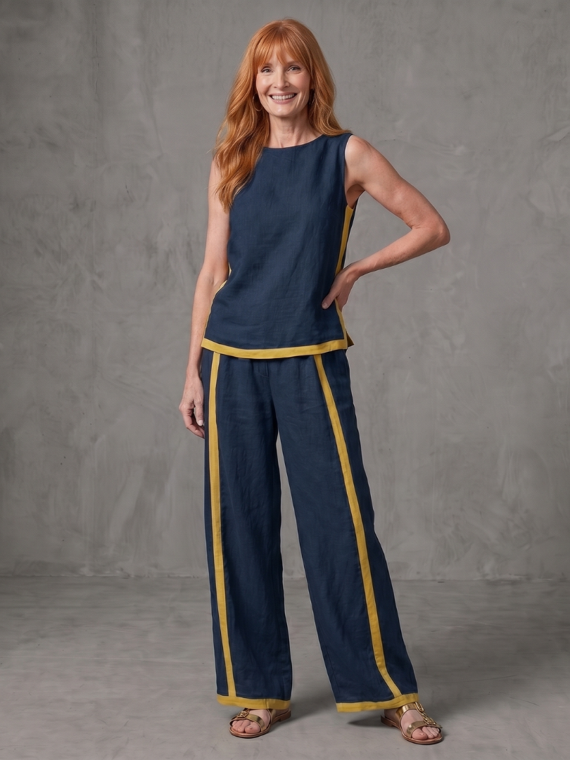 Inara | Ensemble Top Sans Manches et Pantalon Large Contrasté