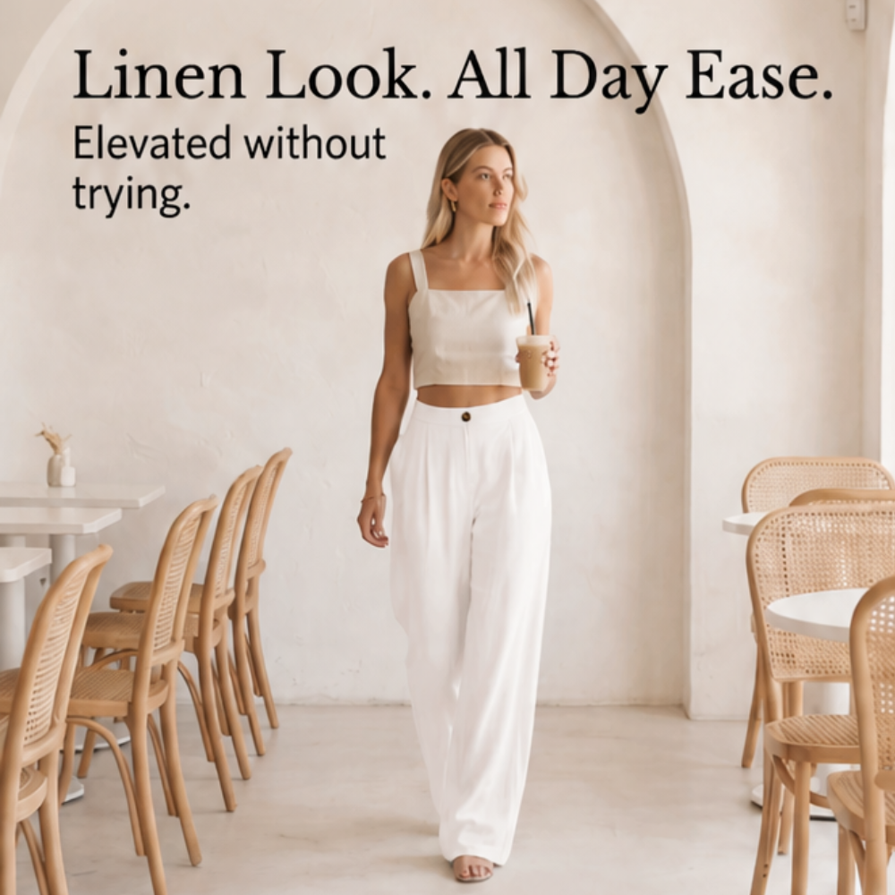 Lunavia – Pantalon drapé large à taille haute pour femmes