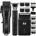GroomMaster - Set de Soins Professionnels pour Cheveux et Barbe pour Hommes en 3 Pièces, Tondeuses Sans Fil avec Écran LED, Rechargeable par USB