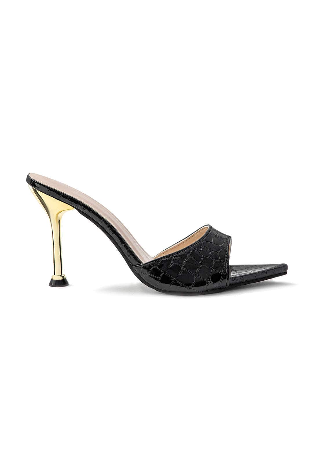 Isabelle Luxe Talons Mules en Crocodile Noir Embossé allient élégance