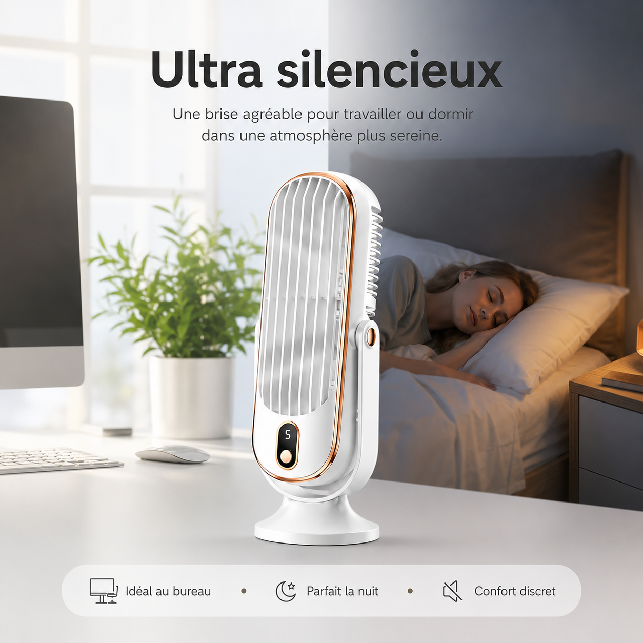Ventilateur de Refroidissement AeroLux Elite | Double Moteur, Rotation à 720°, Rechargeable par USB & Ultra Silencieux pour un Confort Ultime Partout