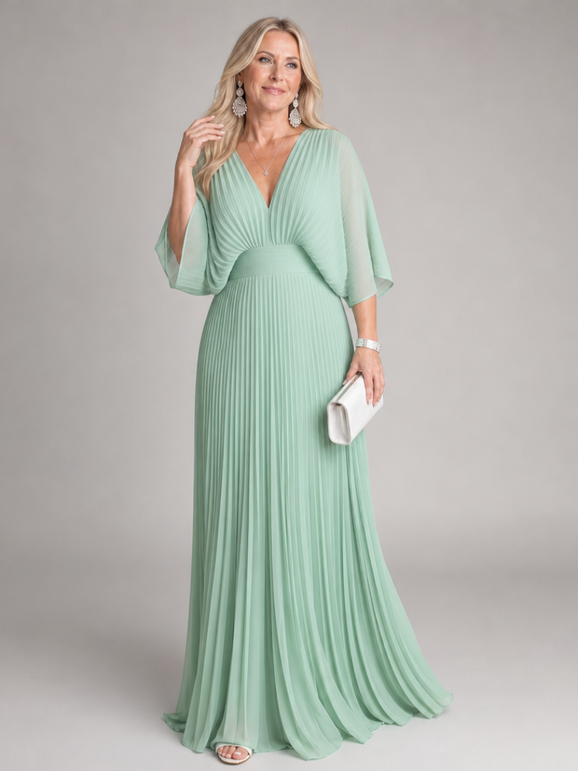 Semorph | Robe Maxi Plissée à Manches Longues et Col V