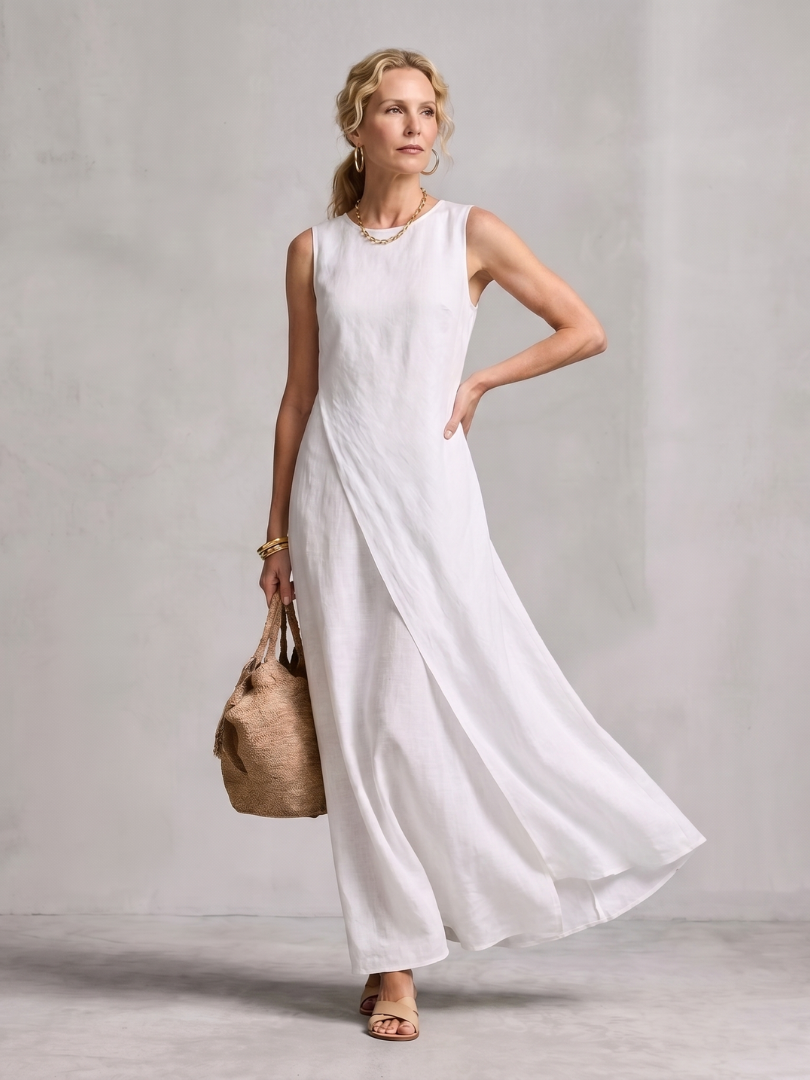 Hortensia | Robe Maxi à Encolure Ronde Asymétrique et Superposée