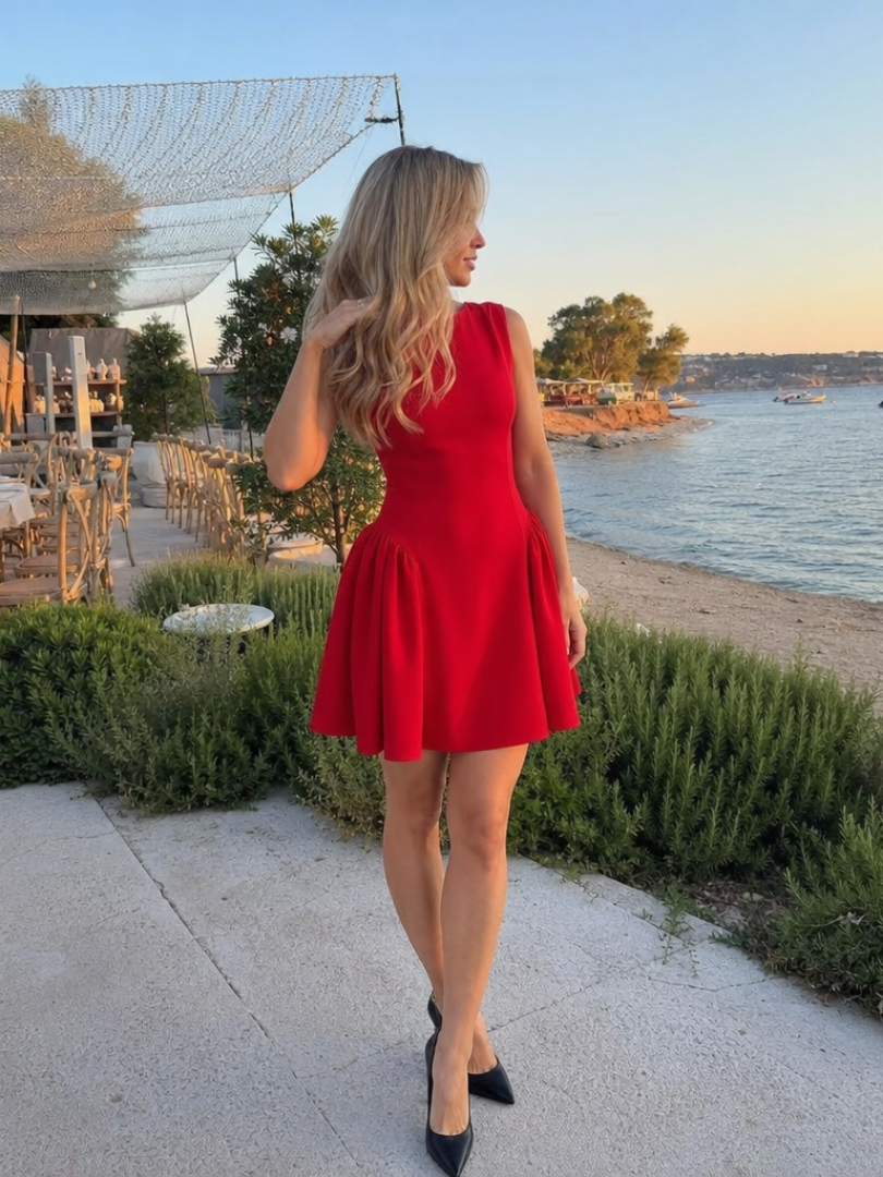 Felicity | Robe Mini à Jupe Évasée Sans Manches