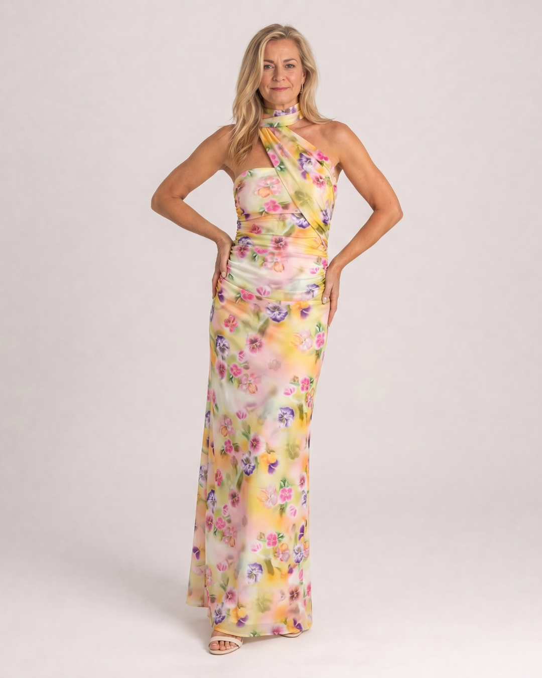 Fijem | Robe Maxi Halter Épaules Dénudées en Aquarelle Florale