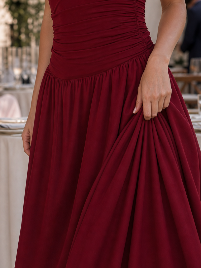 Zelene | Robe Midi à Bustier Froncé