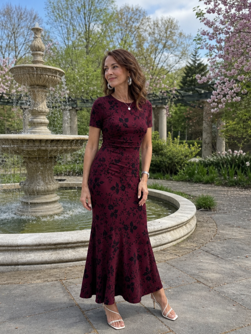Marie | Robe midi à manches courtes et col rond