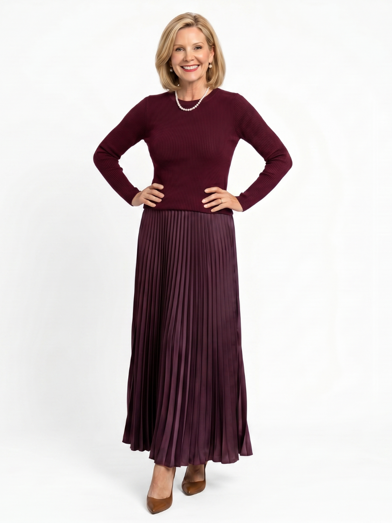 Faon | Robe Midi à Jupes Plissées et Haut Tricoté