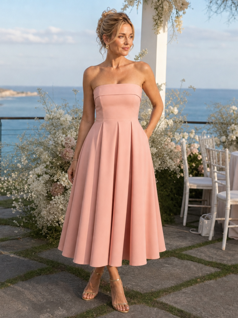 Elove | Robe Midi à Corsage Structuré Sans Bretelles