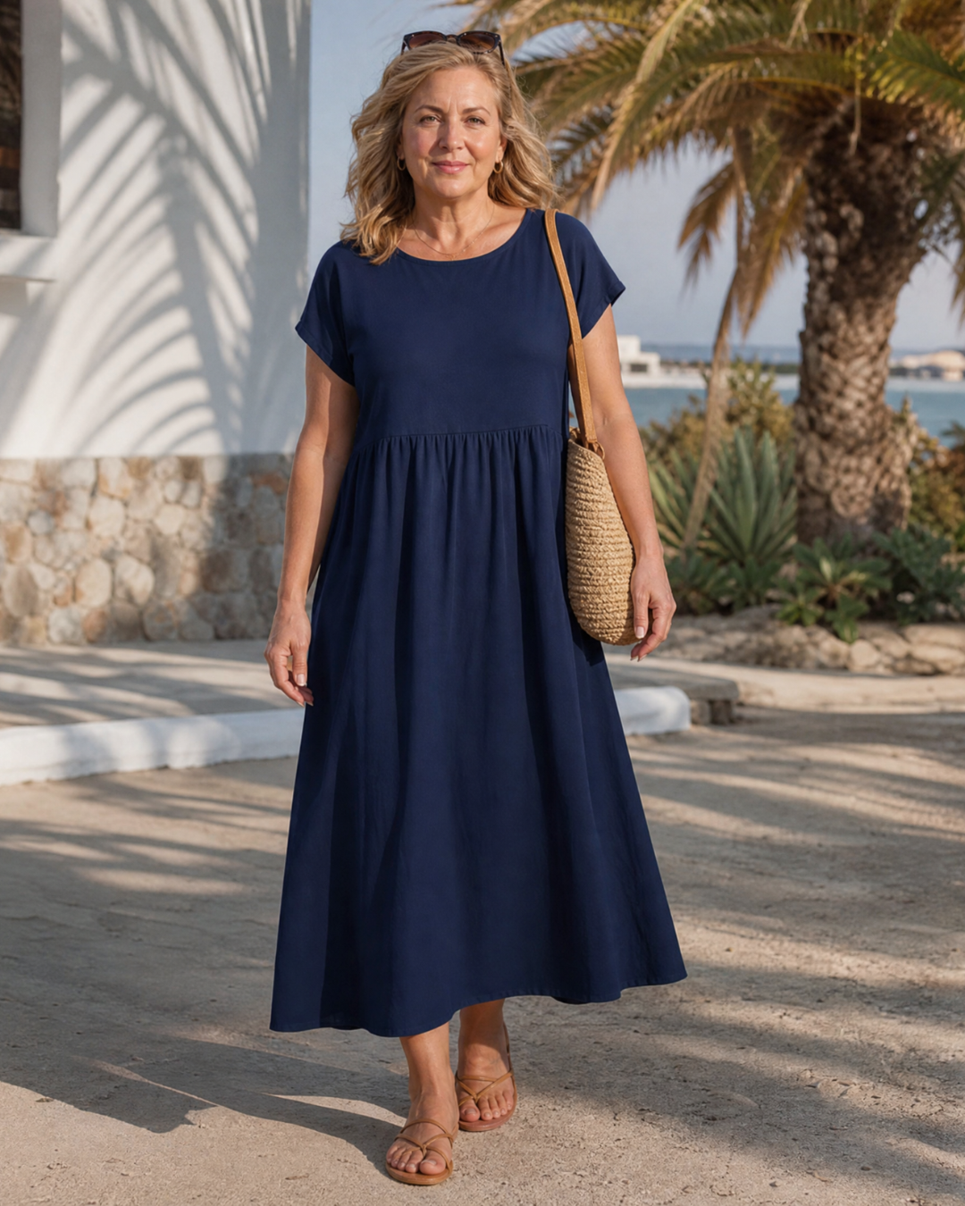 Awaline | Robe midi relaxée à manches courtes minimaliste