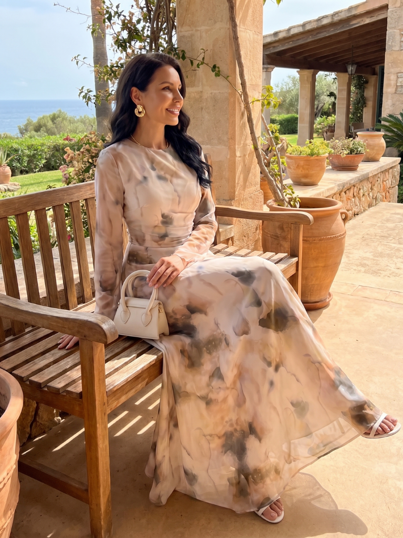 Roxana | Robe maxi à manches longues avec imprimé abstrait