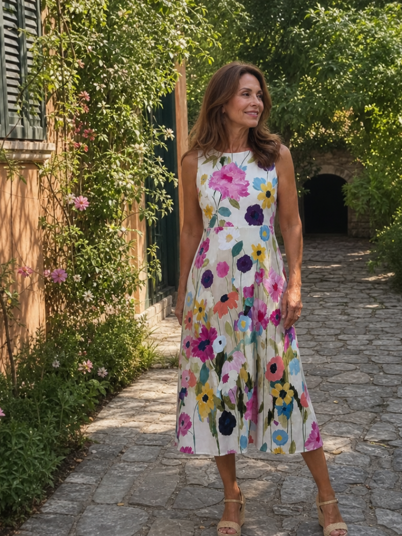 Flory | Robe Midi Sans Manches à Imprimé Floral