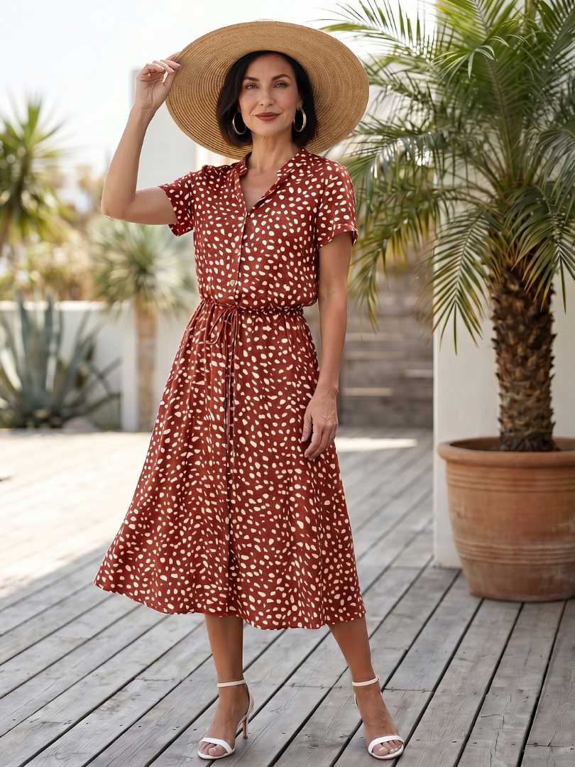 Belladonna | Robe Midi Imprimée à Boutons et Ceinture