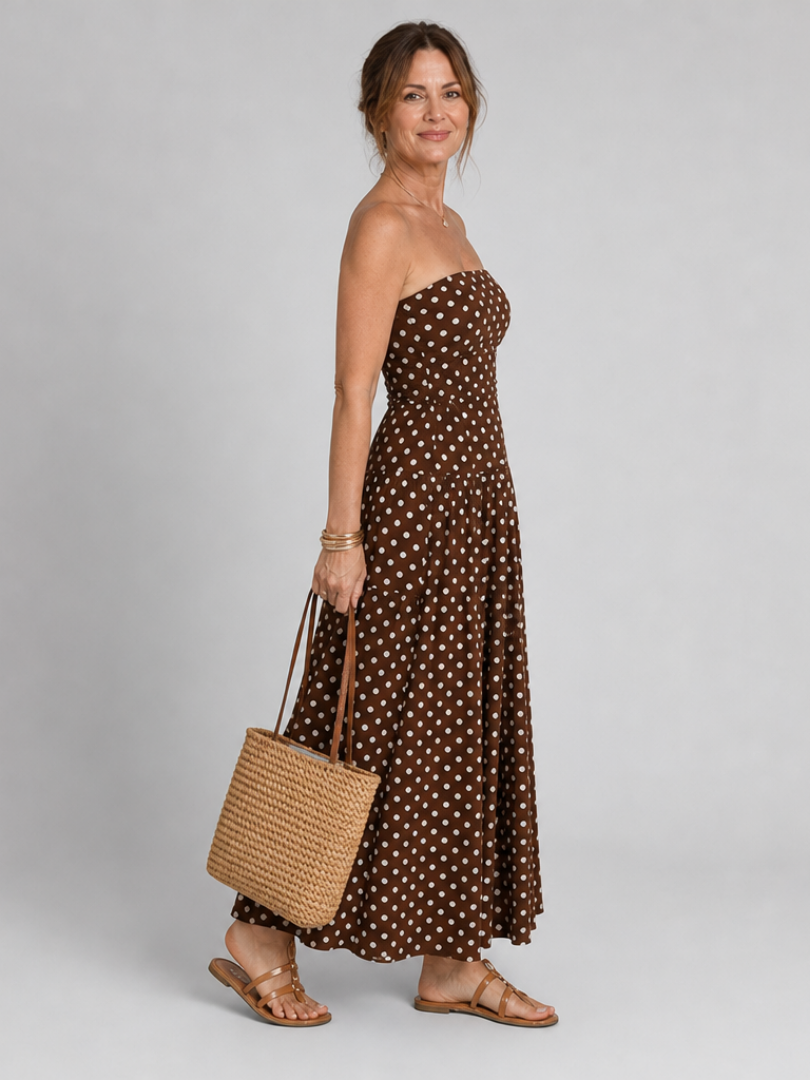 Sorien | Robe Midi à Pois Sans Bretelles