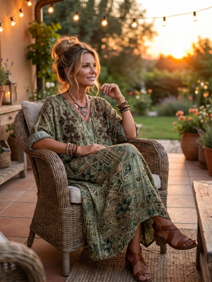 Aleta | Robe midi oversized à poches brodées et boutonnée