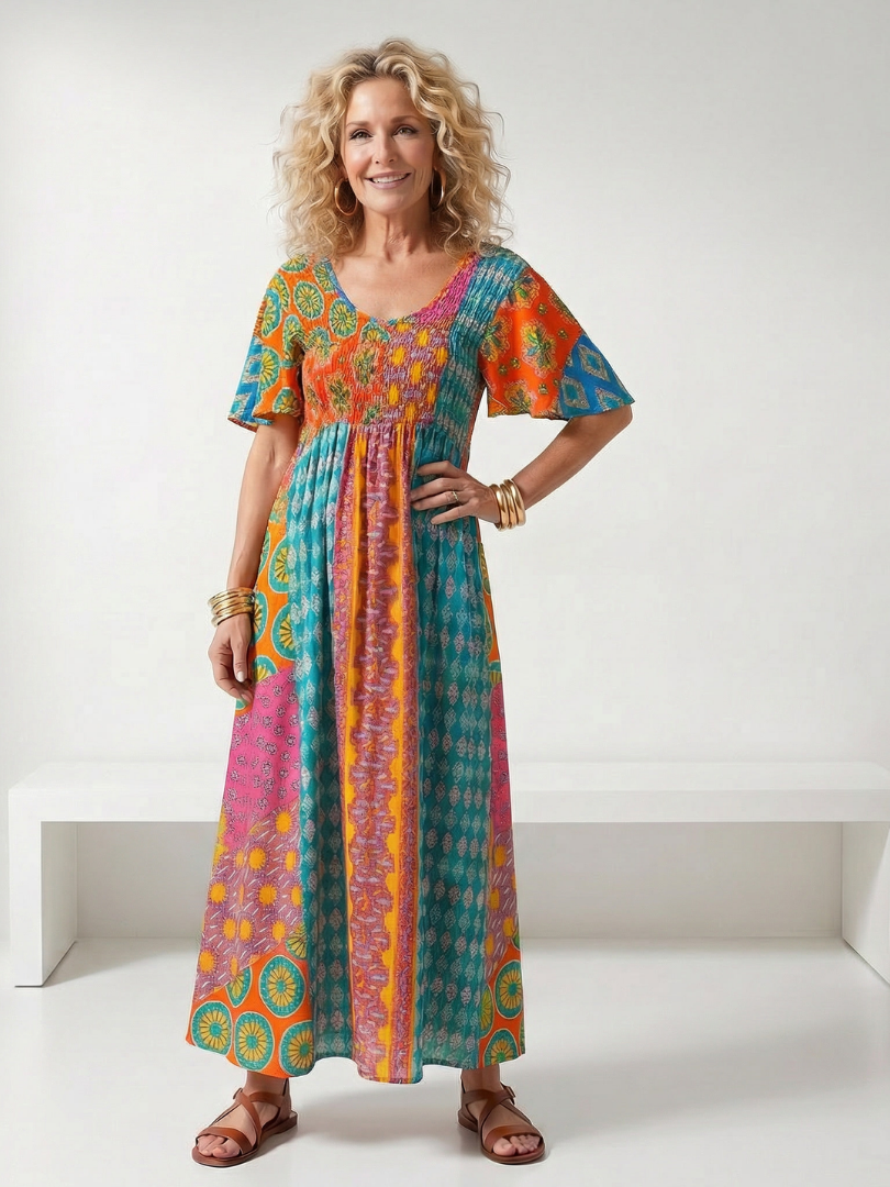 Isia | Robe midi à manches courtes imprimée