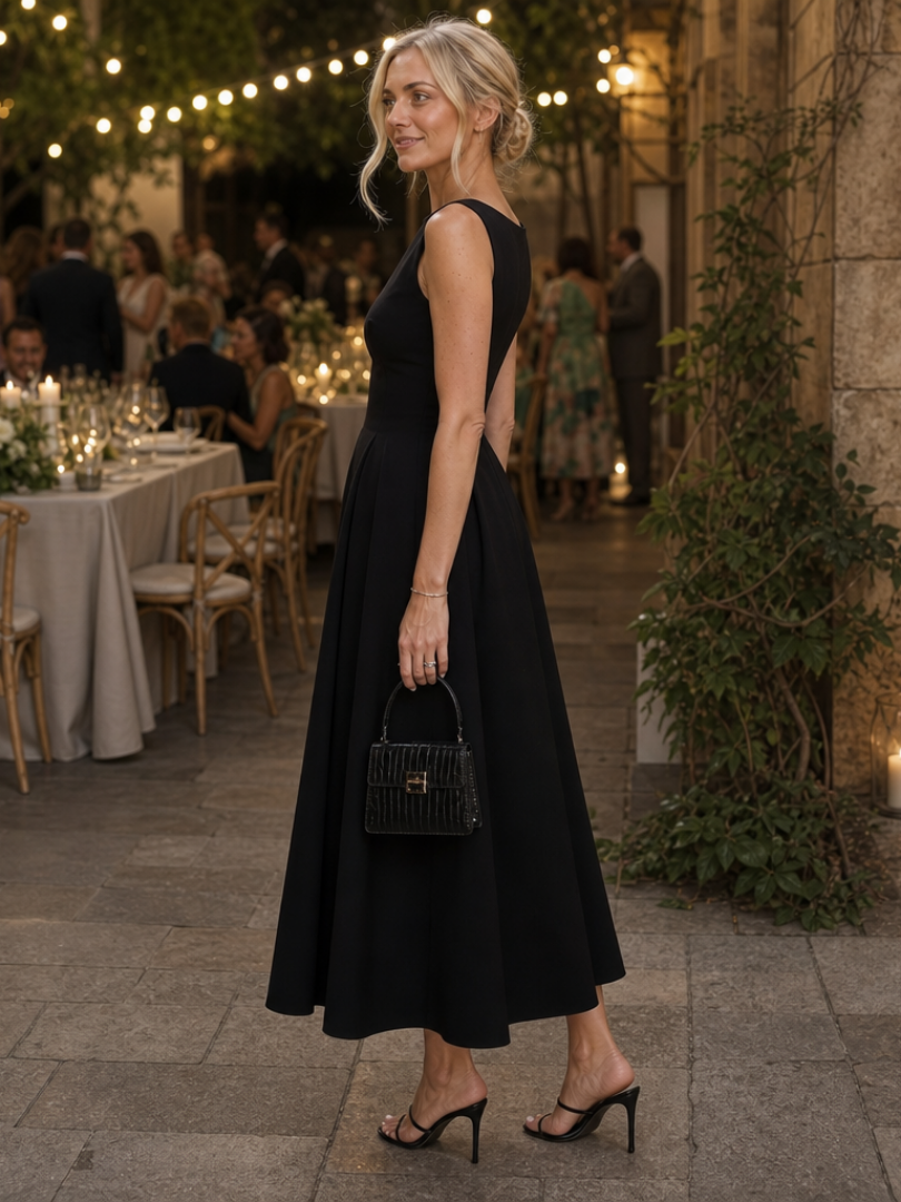 Corane | Robe midi ajustée sans manches à encolure ronde