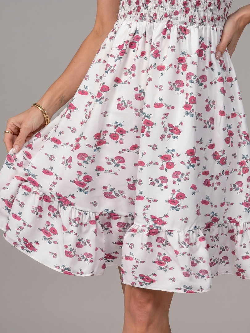 Rosabelle | Robe à bretelles spaghetti avec imprimé floral, longueur genou