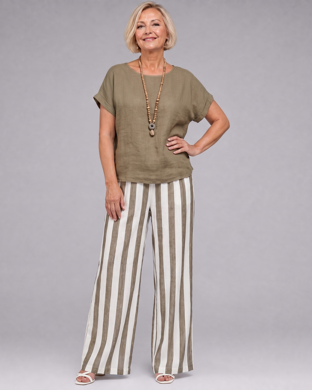 Miolna | Ensemble Haut en Mélange de Lin et Pantalons Amples Rayés